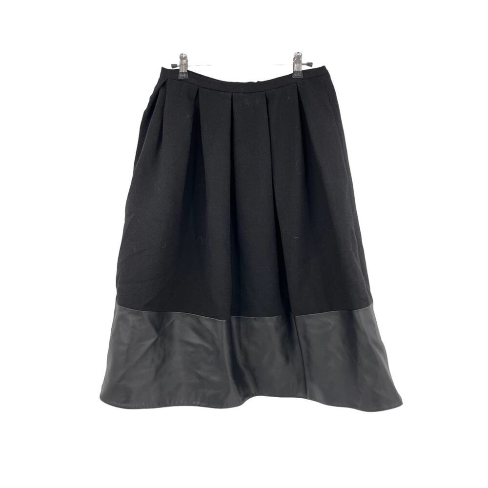Christopher Kane Womens Size 8 Skirt Faux Leather Hem Flared Black Wool Pleated